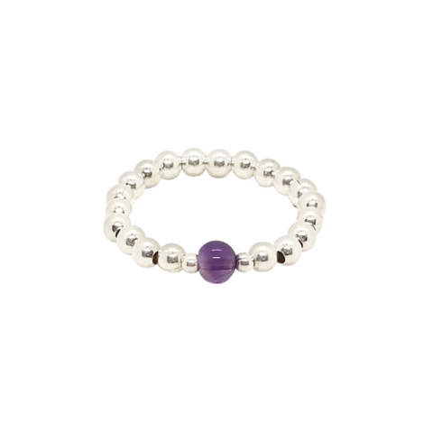 Anillo Eñastizado Con Cuentas De Plata #3 + Amatista #4 | AMALO - comprar online