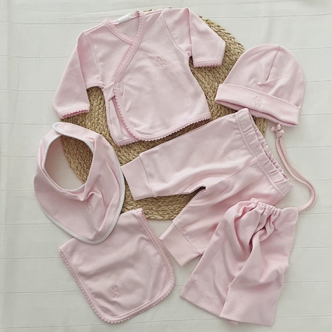 PREMATURO---Ajuar Bata 6 prendas "PIMA ROSA"