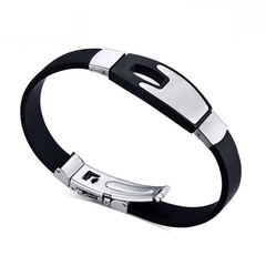 Pulseira Bracelete Silicone Com Detalhe Aço Inox