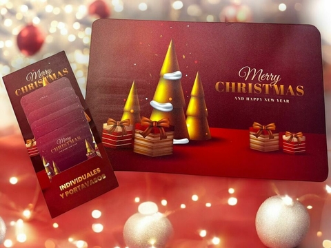 SET DE 6 INDIVIDUALES + 6 POSAVASOS CON DISEÑOS NAVIDEÑOS