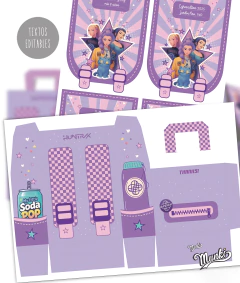 kit digital imprpimible guerreras k-pop demon hunters personalizable para cumpleañños de niña, decoración sencilla