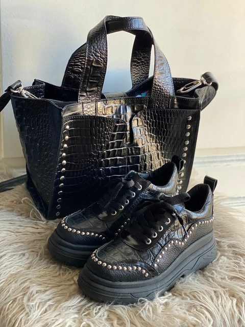 Conjunto Zapatillas ALBERTA Mix Negro y Angy Negro crocco