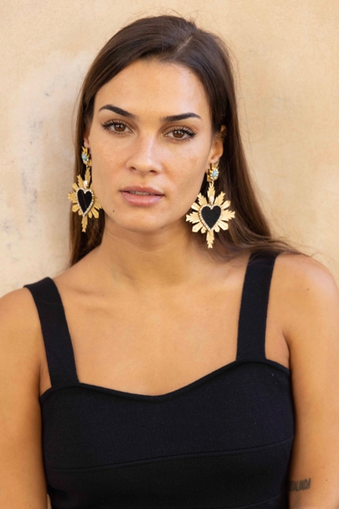 Par de aros Lupita Donna oro y negro