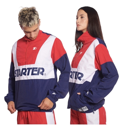 Anorak Starter Zip Logo Red/White Navy Unisex - Rompeviento