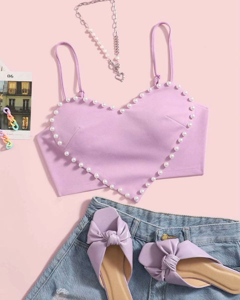 TOP LILA 'HEART & PEARLS'
