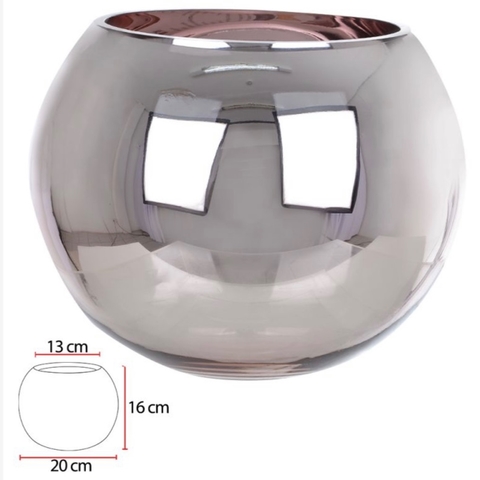 Vaso De Vidro Aquário Espelhado Rose Gold 16x20x13cm