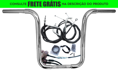 Kit Guidão Seca Sovaco - 16" Pol. Altura - Tubo 1.1/4" Pol. CURVE - CROMADO - Harley Davidson - Dyna, Dyna Fat Bob, Dyna Street Bob (com ABS)