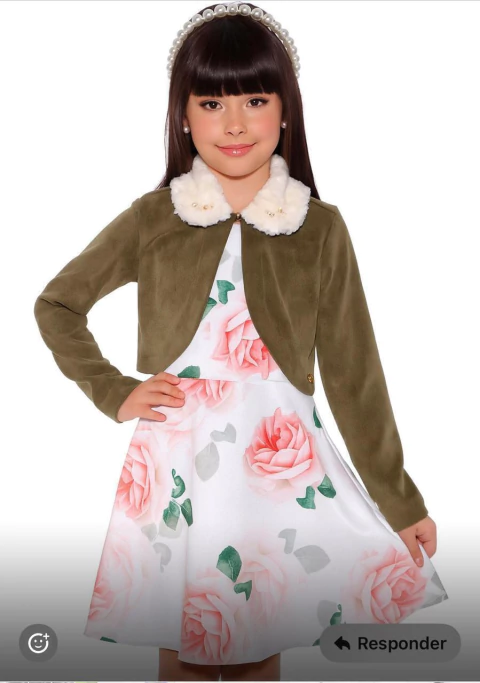 Vestido de Festa Infantil Inverno Diforini | Conjunto com Bolero Verde Musgo 011521