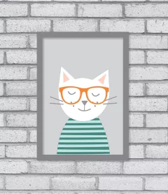 Quadro Hipster Kitty - Pendurama Quadros e Artigos de Decoração