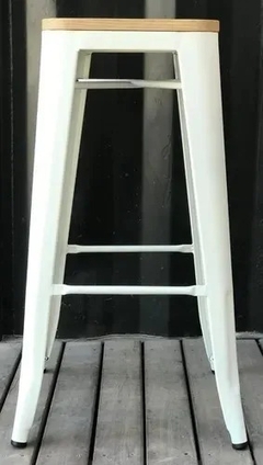 Banqueta Tolix Blanco Mate con asiento de Madera 75 cm x2 - JB Lacroux Restoration