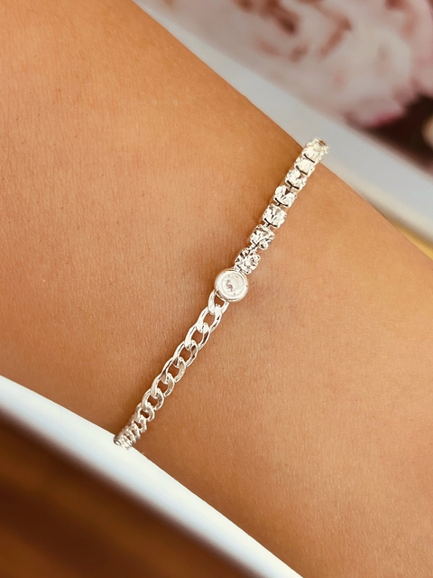 Pulsera mixta con strass de acero blanco