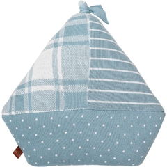 Almofada decorativa Rian Tricot Veleiro Xadrez em formato de veleiro, com estampa xadrez e poá nas cores azul e branco.