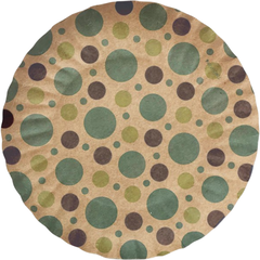 Prato de papel kraft com estampa de bolas azuis e verdes, ideal para festas temáticas como cowboy, dinossauros e fazendinha.