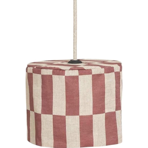 Lustre pendente Nobodinoz VIBES Tiles Marrom 20 x 16cm, com estampa xadrez marrom e bege, ideal para decoração de ambientes.