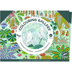 Livro de colorir Galeria de Colorir Selvagens da Djeco, com ilustrações de animais e plantas tropicais na capa.