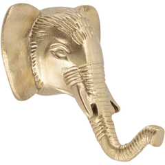 Gancho de parede decorativo em formato de cabeça de elefante Billy da marca Doing Goods, feito em tom dourado.