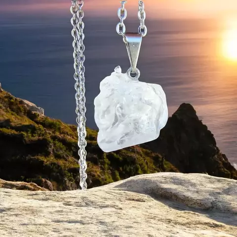 Pingente Topázio Incolor Bruto + Corrente de Aço - Pedra de 2025