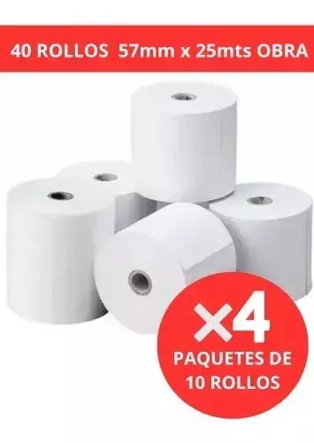 40 Rollos Papel Husares 1125 Obra 57mm X 25m Registradora