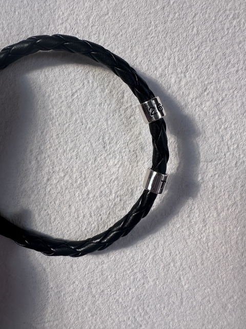 Pulsera Cuero sintetico Trenzado con 2 donas personalizada y Plata en internet