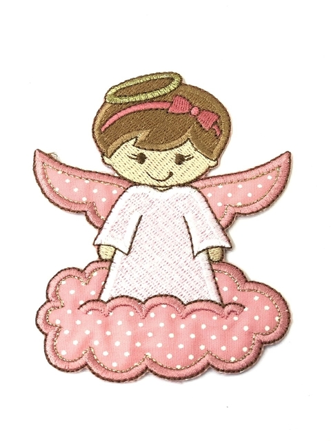 APLIQUE TERMOCOLANTE ANJINHO ROSA COM POÁ TAM G 9X11CM UNIDADE