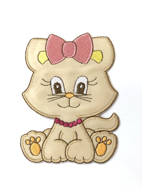 APLIQUE TERMOCOLANTE GATINHA COM LAÇO ROSA TAM G 7,5X11CM UNIDADE