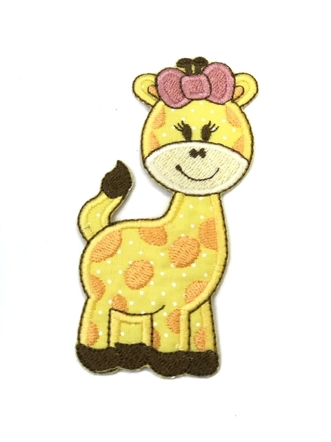APLIQUE TERMOCOLANTE GIRAFA COM LAÇO ROSA TAM G 5,5X11,5 CM UNIDADE