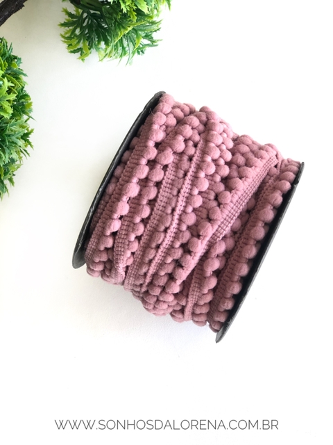 FITA POMPOM PARA ACABAMENTO ROSÊ 3 METROS