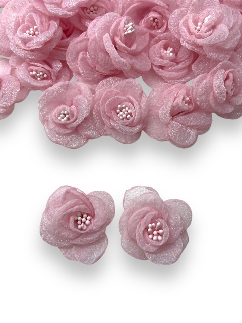 APLIQUE FLOR EM ORGANZA ROSA 4CM (2 UNIDADES)