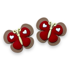 APLIQUE EMBORRACHADO BORBOLETA PESPONTADA MARROM E VERMELHO (2 UNIDADES)