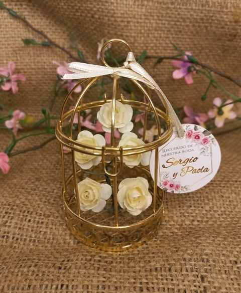 Souvenir Jaulita Dorada Con Flores - comprar online