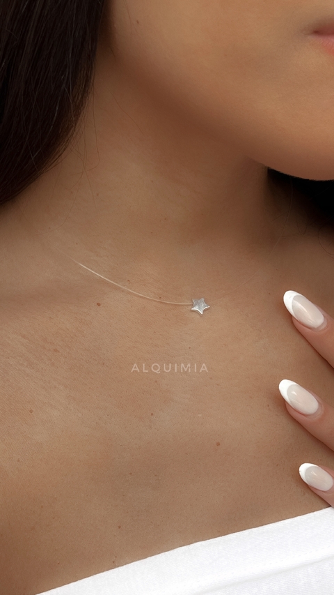 CHOCKER INVISIBLE CON ESTRELLITA PLATA 925 LISA MACISA - 35 y 40 cm- C.032