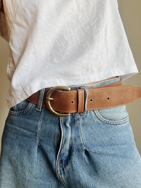 Cinto Cuero Hebilla Redonda