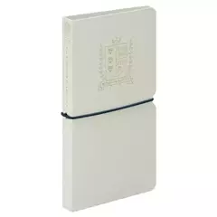 Carpeta Sticker File OTONO color beige con diseño de escudo dorado y cierre elástico negro