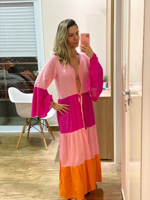 Saída de Praia Três Cores- rosa, pink e laranja
