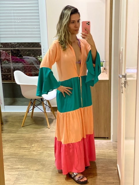 Saída de Praia Três Cores- laranja verde e rosa