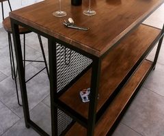 Barra hierro y madera con 2 estantes, 140 x 60 cm + 2 TABURETES CON RESPALDO - comprar online