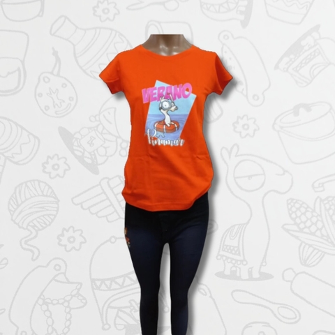 REMERA DAMA NARANJA LLAMA EN PINAMAR