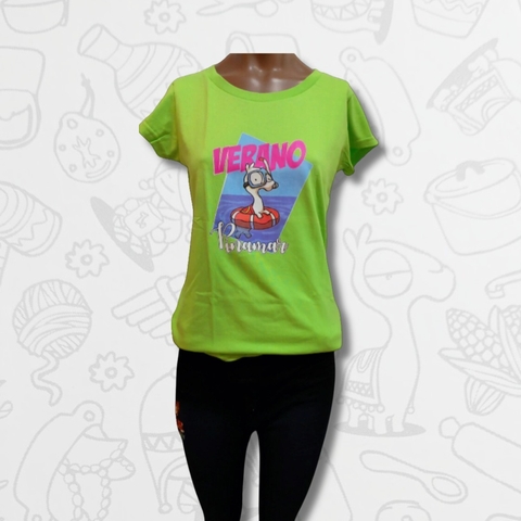 REMERA DAMA VERDE LLAMA EN PINAMAR