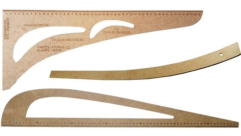03 Réguas Esquadro Alfaiate Corte Costura Curva Longa N1 N2
