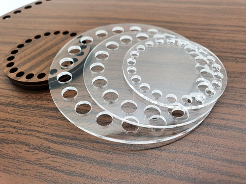 04 Base Acrílico Cristal Crochê Cestos Fio De Malha 18cm