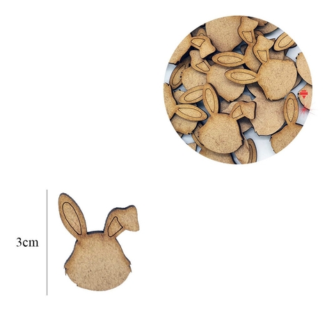 100 Aplique Páscoa Cabeça Coelho Enfeite Mdf Cru 3cm