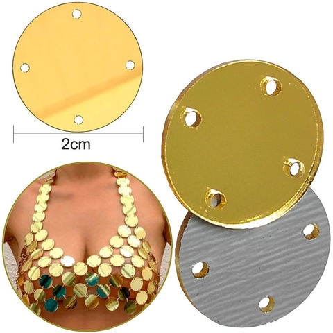 Chaton Espelhado 4 Furos Circulo Redondo Dourado 2cm 100pçs