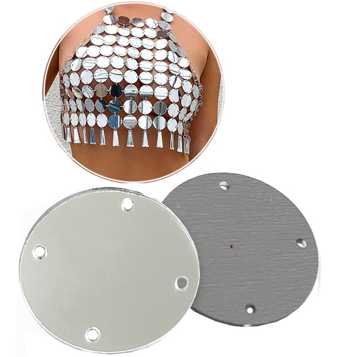 Chaton Espelhado 4 Furos Circulo Redondo Prata 2cm 100pçs