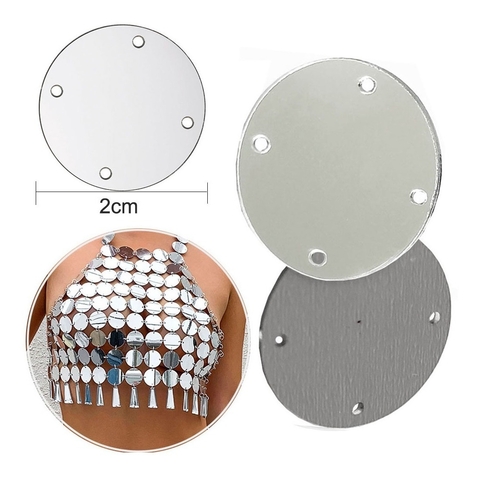 Chaton Espelhado 4 Furos Circulo Redondo Prata 2cm 50pçs