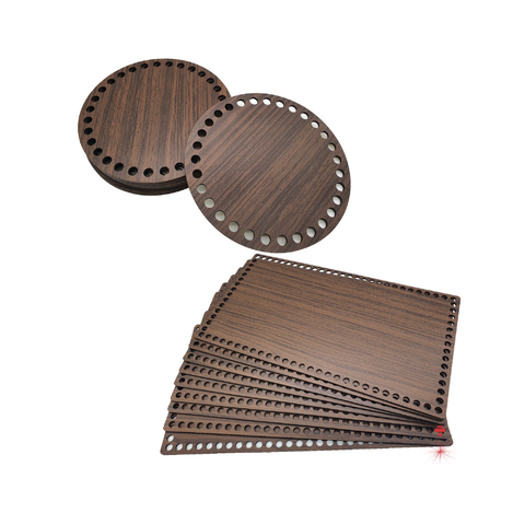 05 Bases Fundo Cesto Crochê Fio de Malha MDF Castanho