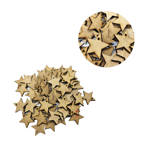 100 Apliques Estrelas Tag Pingente Mdf Cru Artesanato 2cm