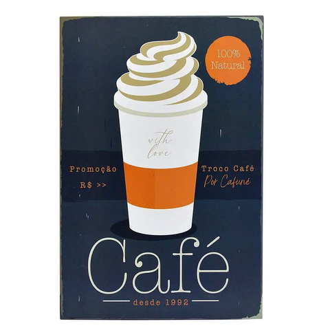 Quadro Decorativo Madeira Frases Café desde 1992 - 20X30Cm