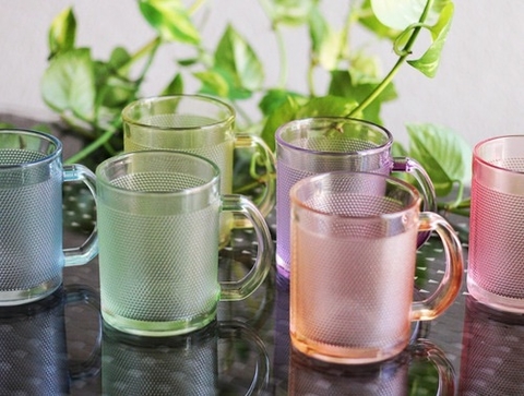 TAZA JARRO MUG DE VIDRIO DE COLORES