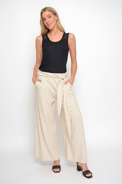 Palazzo TOLKIEN de lino elastizado con lazo cruzado (2043) - tienda online