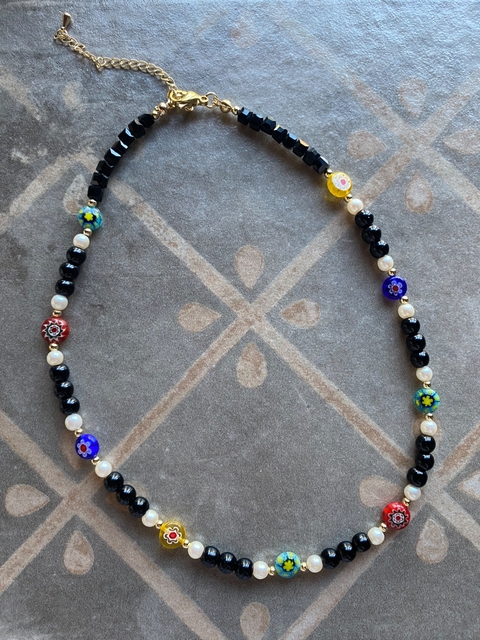 Collar murano, perlas y black art 419